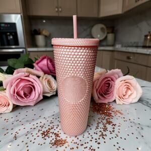 Starbucks Peach Pink Pearl Iridescent Studded Tumbler 24oz Venti 2024 NWT